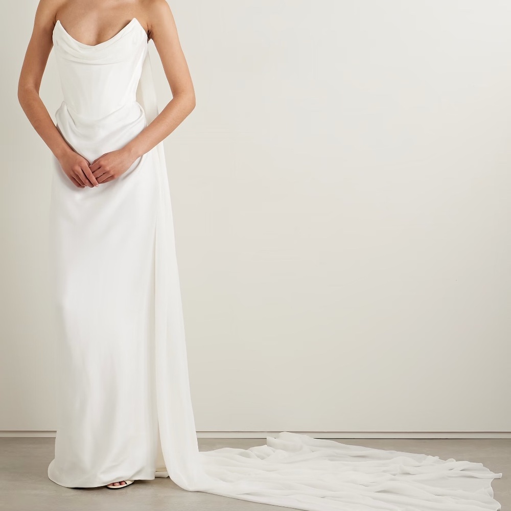 Vivian Westwood - Galaxy cape-effect strapless organic silk wedding dress